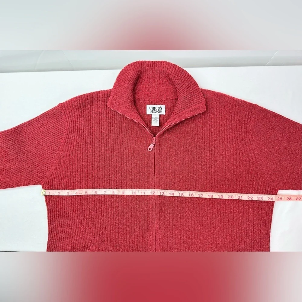 Chico’s Design Red Zipper Front Sweater Pockets Size Large